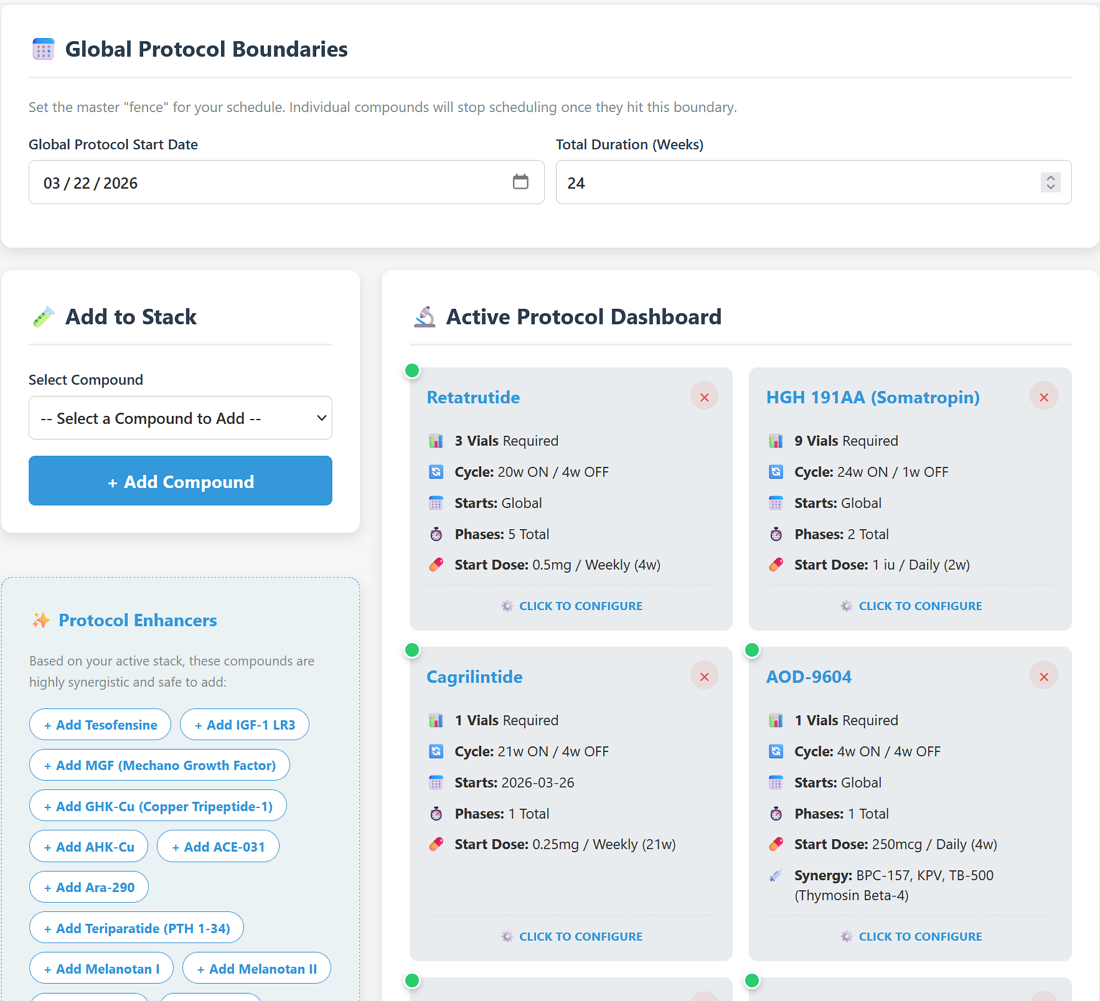 Advanced Peptide Stack Builder Dashboard